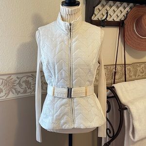 White House Black Market -Cream & silver threaded vest with belt